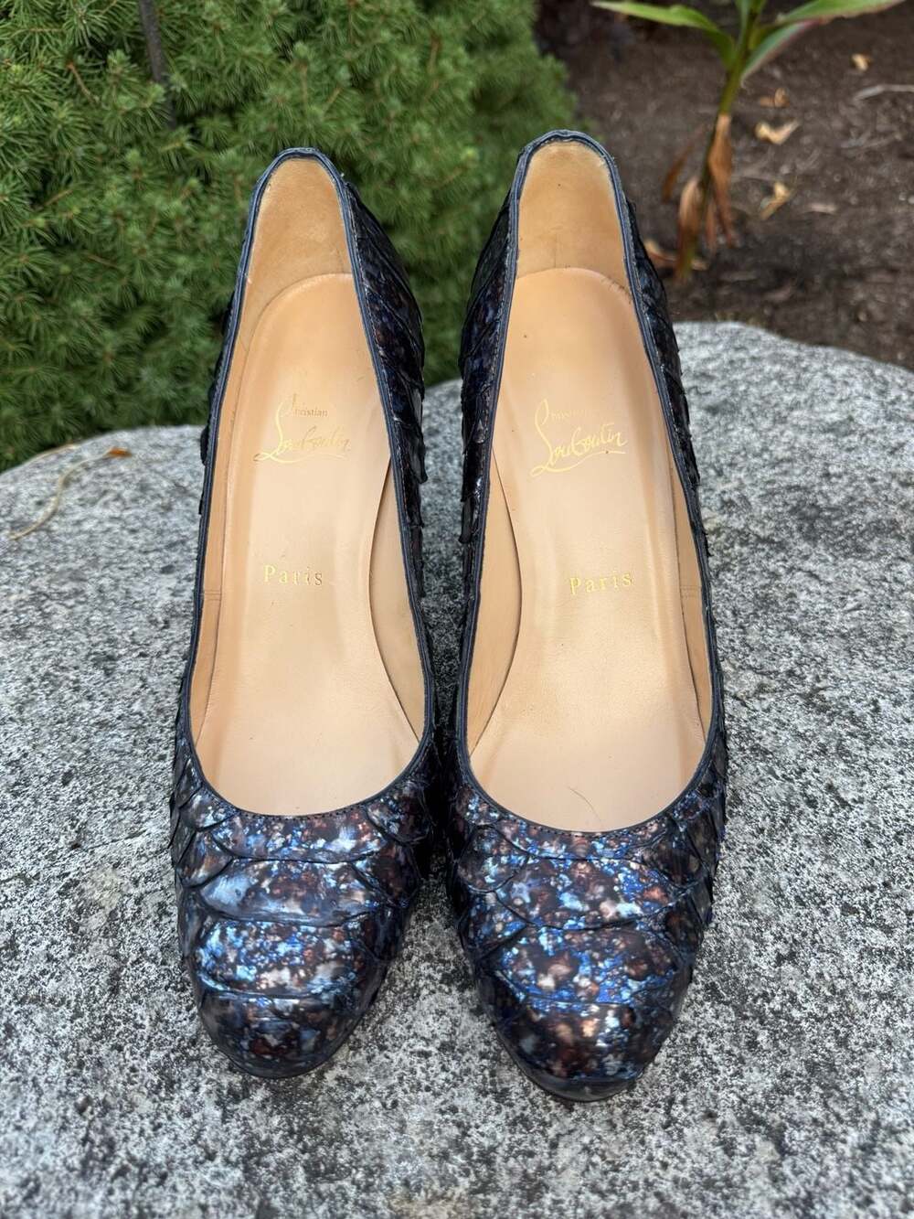 Christian Louboutin Metallic Blue Python Skin Stiletto Pumps Size 39.5
